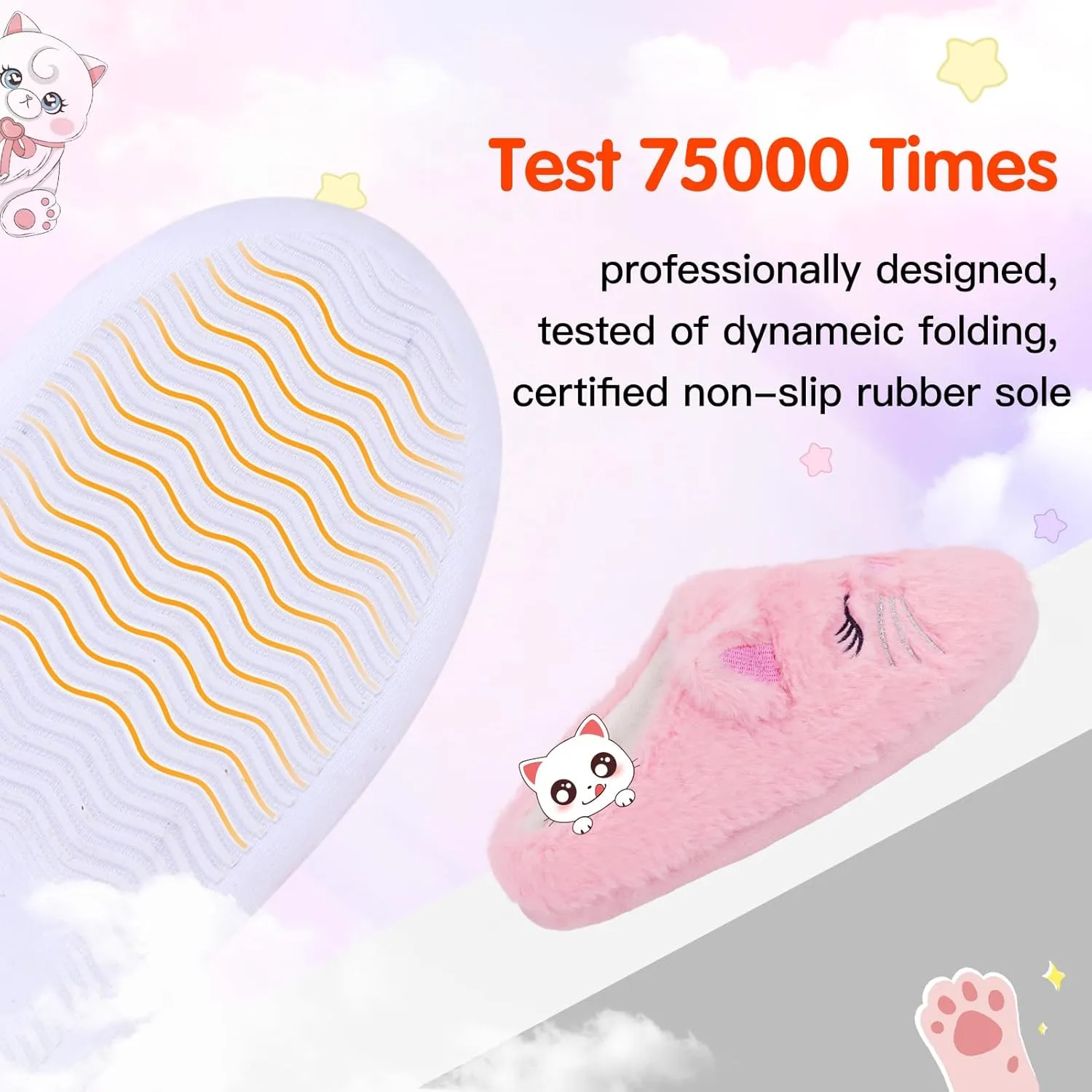 MEJORMEN Girls Cute Cat Slippers for Toddler Kids Fuzzy Slip-on Bedroom Shoes Warm Memory Foam Indoor House Slippers
