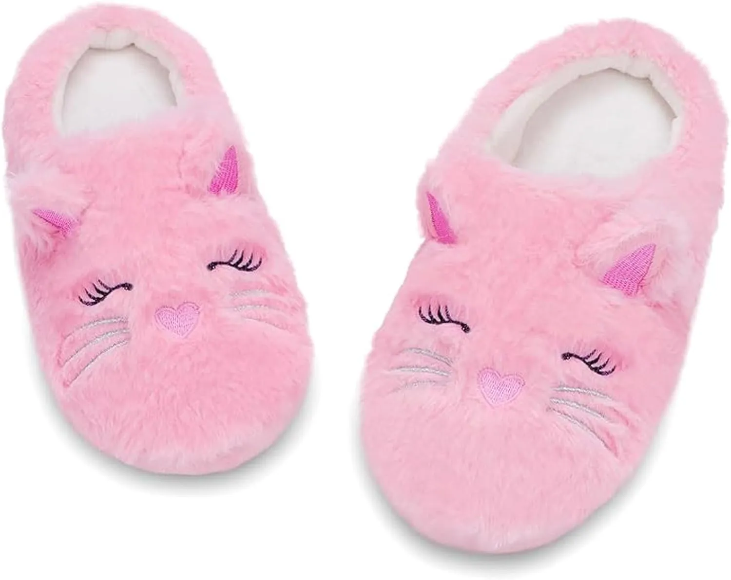 MEJORMEN Girls Cute Cat Slippers for Toddler Kids Fuzzy Slip-on Bedroom Shoes Warm Memory Foam Indoor House Slippers