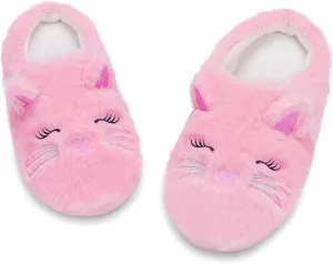 MEJORMEN Girls Cute Cat Slippers for Toddler Kids Fuzzy Slip-on Bedroom Shoes Warm Memory Foam Indoor House Slippers