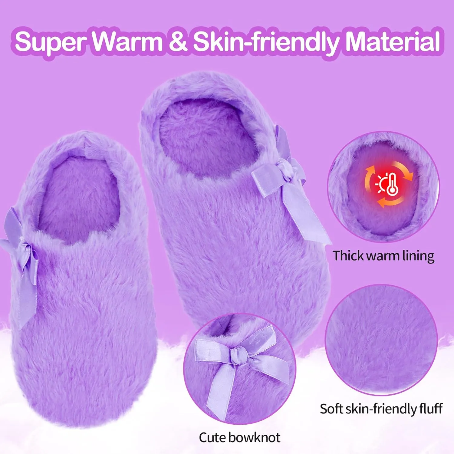 MEJORMEN Girls Fluffy House Slippers Cozy Plush Slip-on House Shoes Kids Warm Bedroom Slippers Memory Foam Slippers for Indoor Outdoor