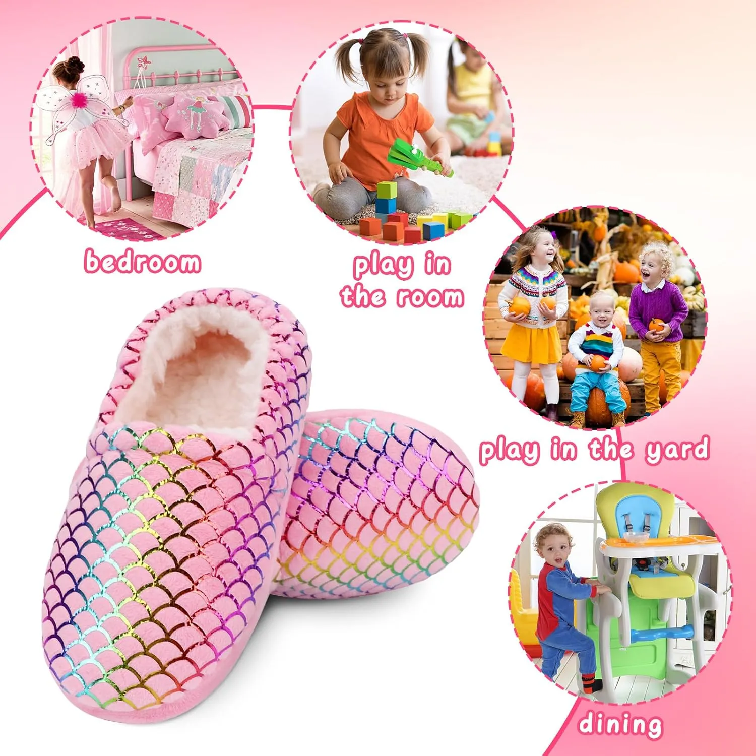 MEJORMEN Girls Mermaid House Slippers Cozy Plush Anti-Skid Indoor Outdoor House Shoes Glitter Bedroom Slippers for Toddler Kid
