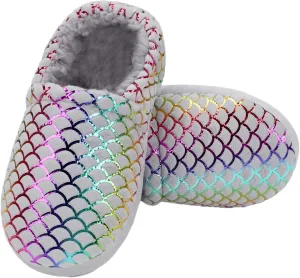 MEJORMEN Girls Mermaid House Slippers Cozy Plush Anti-Skid Indoor Outdoor House Shoes Glitter Bedroom Slippers for Toddler Kid