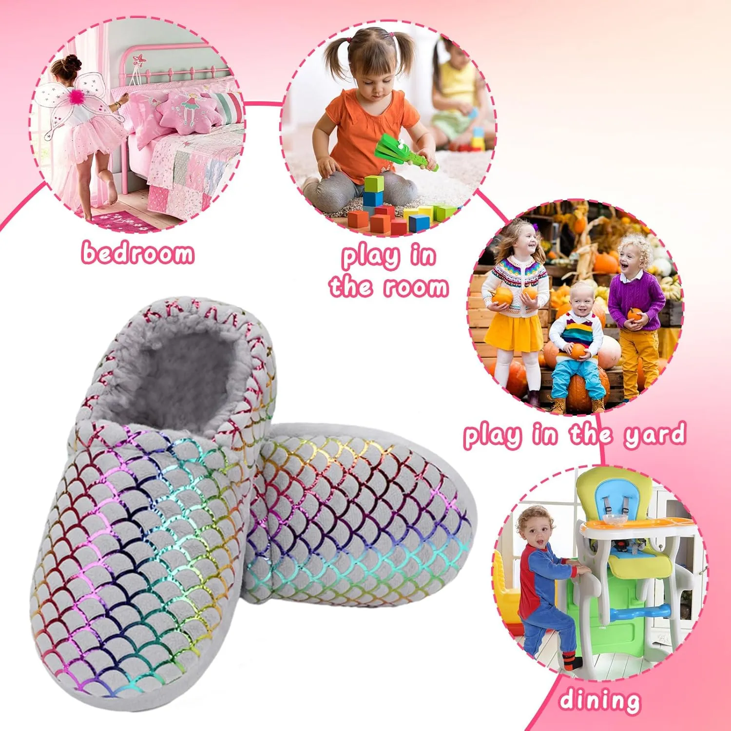 MEJORMEN Girls Mermaid House Slippers Cozy Plush Anti-Skid Indoor Outdoor House Shoes Glitter Bedroom Slippers for Toddler Kid