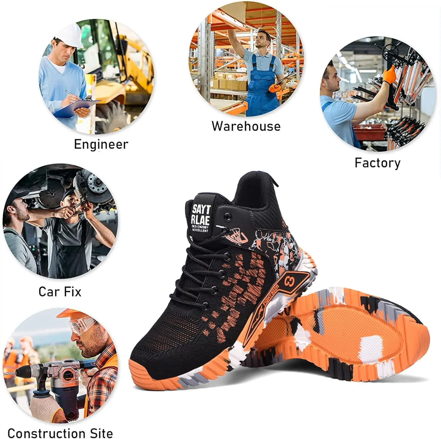 Men Women Indestructible Work Shoes，Lightweight Safety Shoes Slip Resistant Work Sneaker Breathable Puncture Proof Shoes，