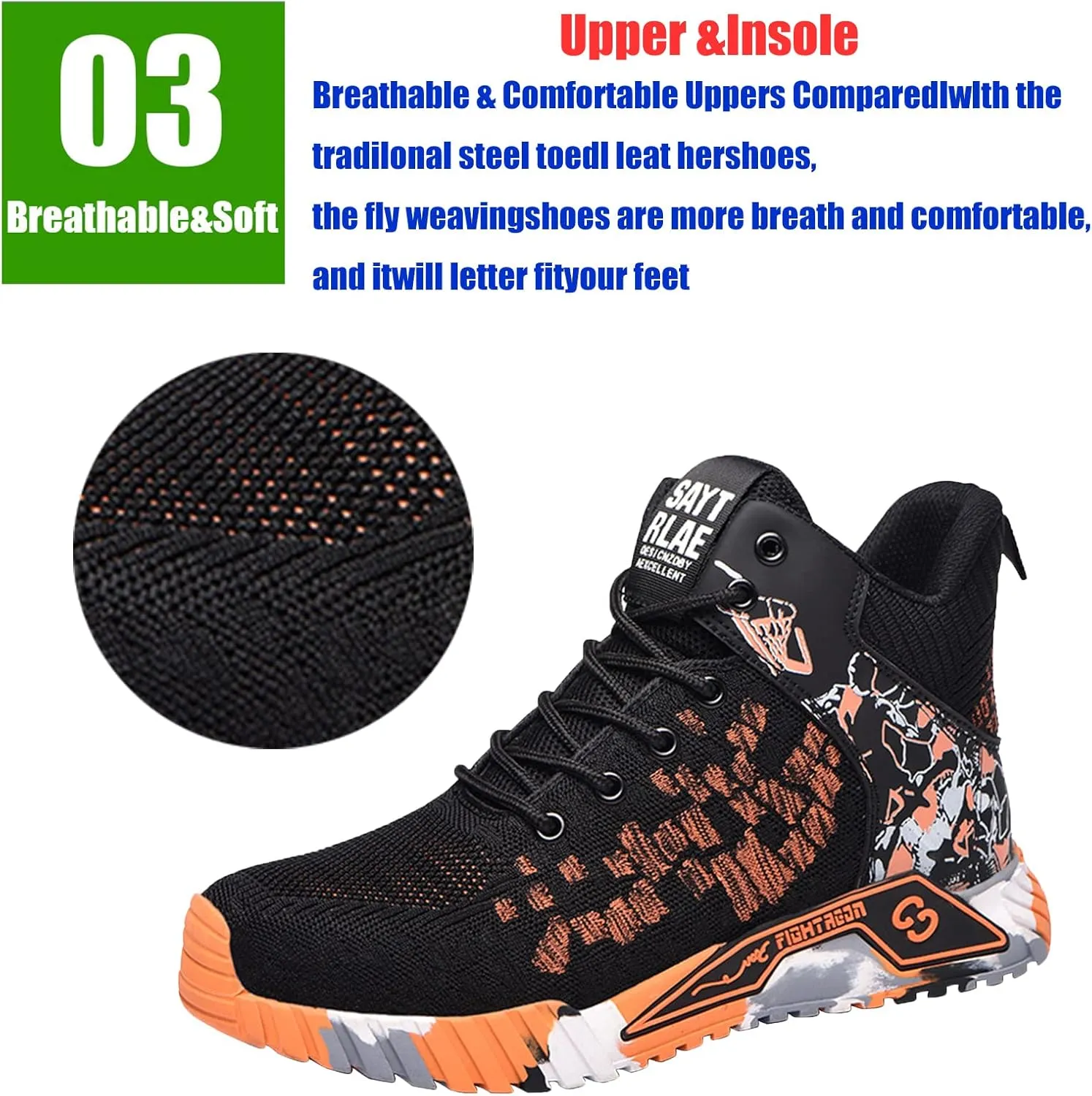 Men Women Indestructible Work Shoes，Lightweight Safety Shoes Slip Resistant Work Sneaker Breathable Puncture Proof Shoes，