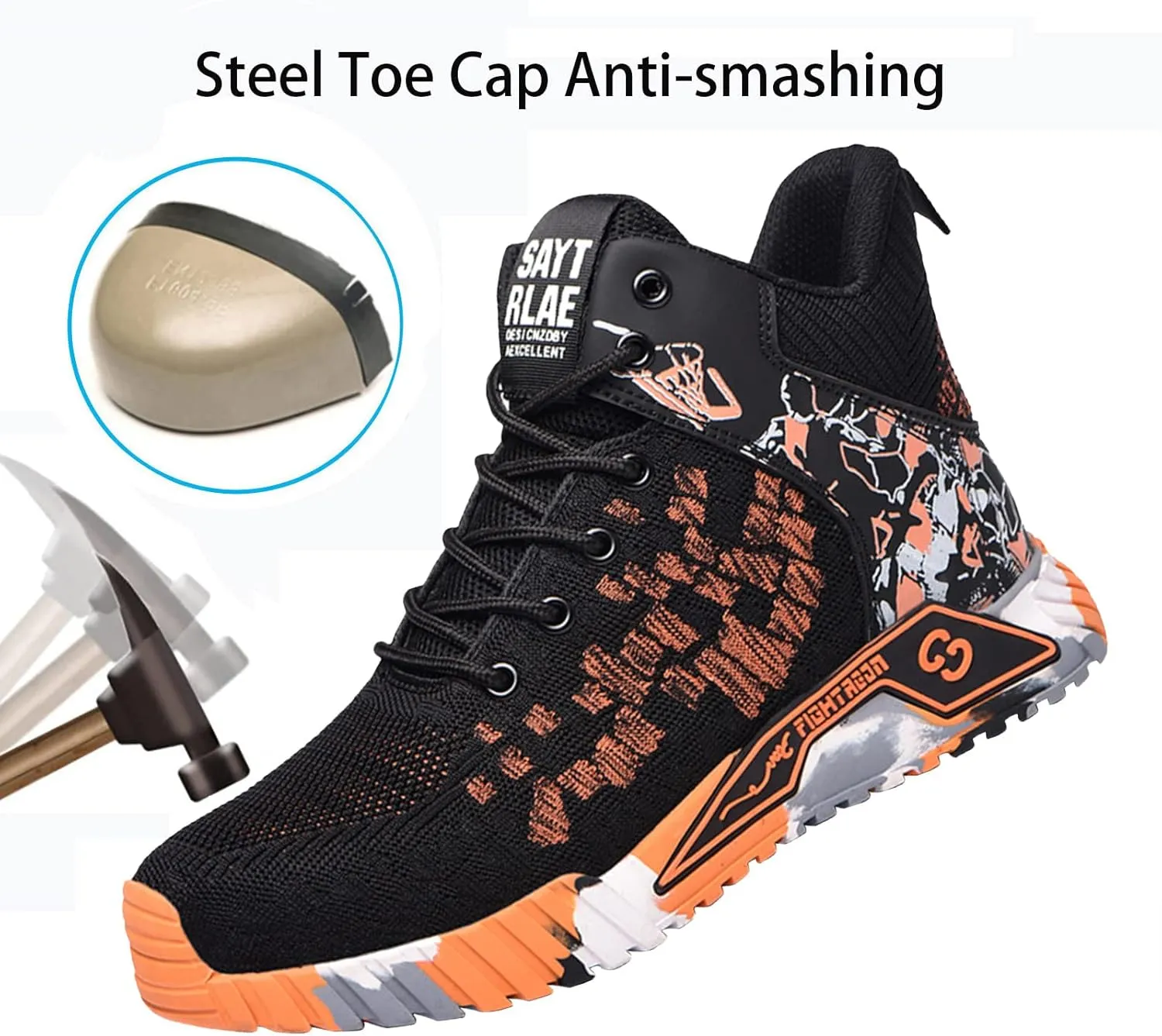 Men Women Indestructible Work Shoes，Lightweight Safety Shoes Slip Resistant Work Sneaker Breathable Puncture Proof Shoes，
