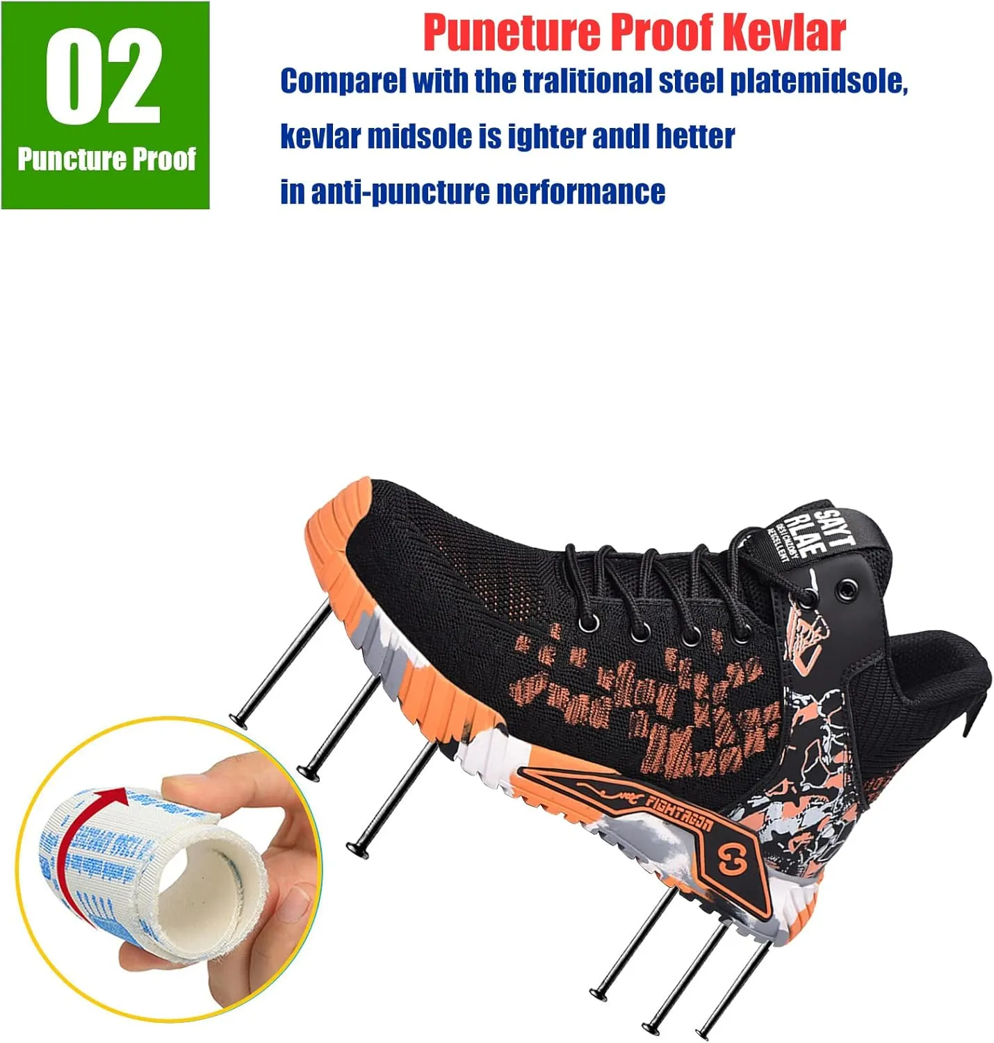 Men Women Indestructible Work Shoes，Lightweight Safety Shoes Slip Resistant Work Sneaker Breathable Puncture Proof Shoes，