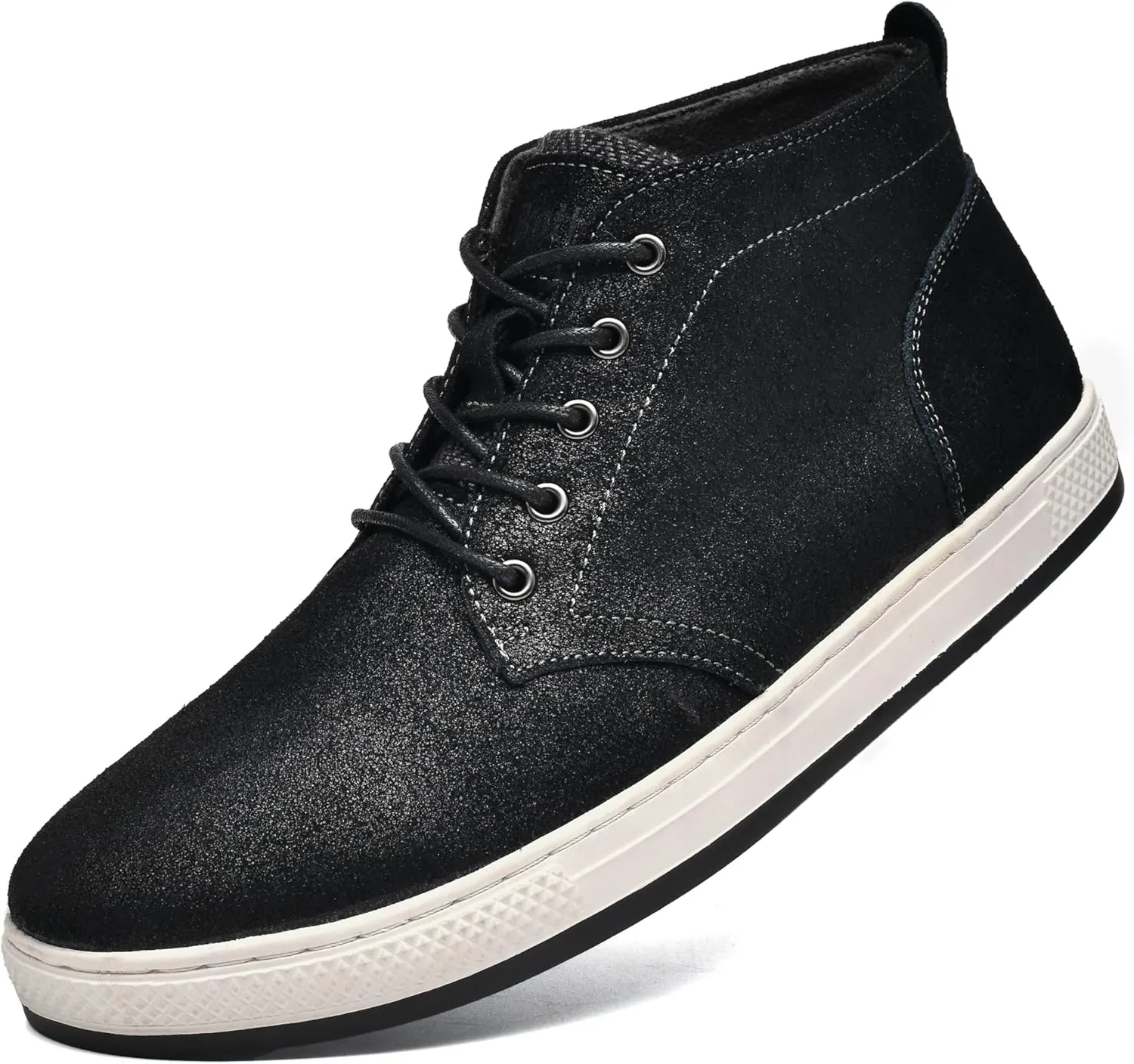 Men's Casual Sneakers Mid Top Fashion Sneaker Lightweight Leather Shoe for Outdoor Walking