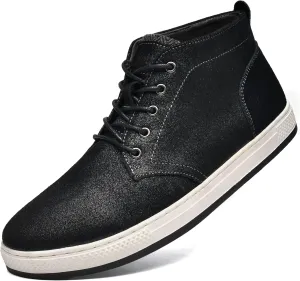 Men's Casual Sneakers Mid Top Fashion Sneaker Lightweight Leather Shoe for Outdoor Walking