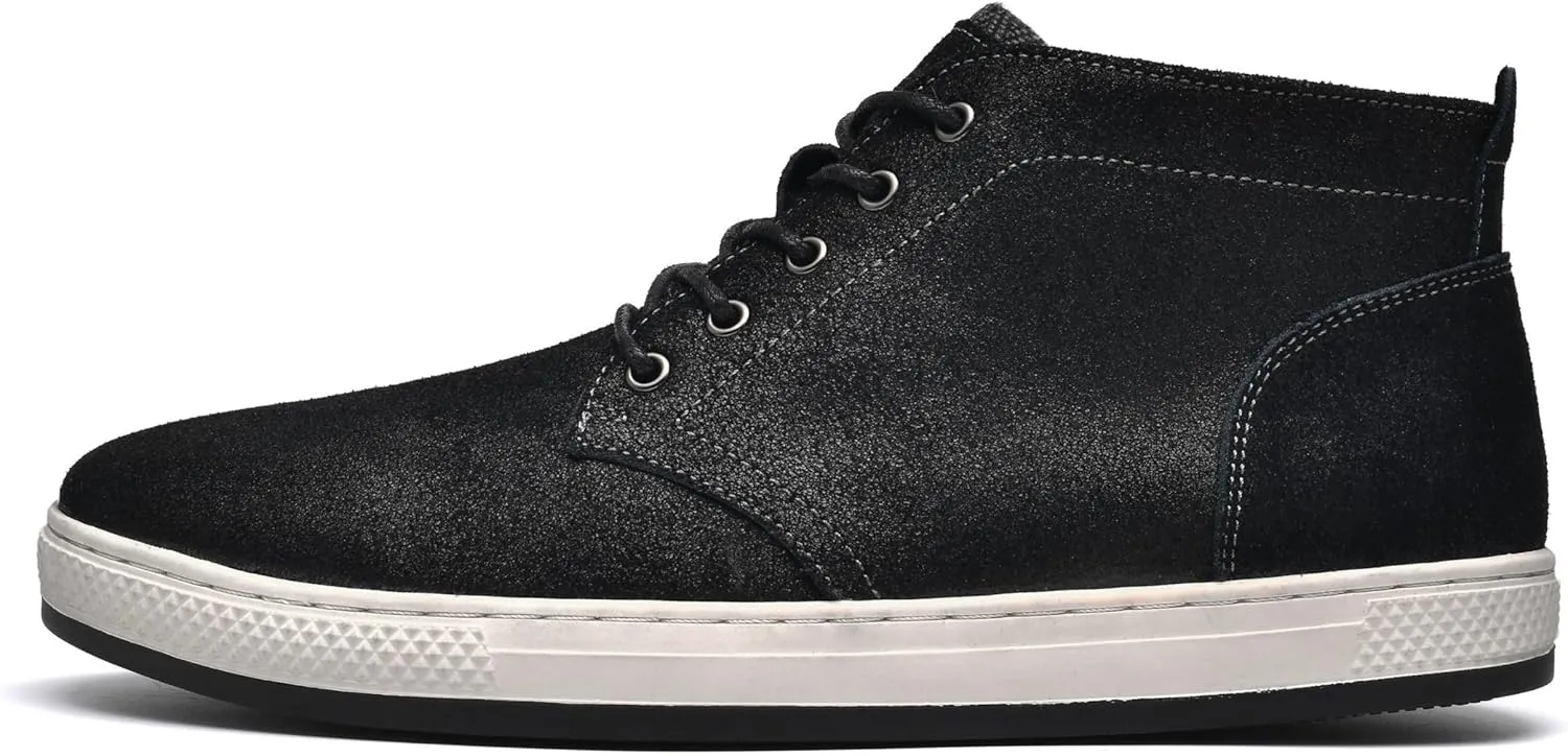 Men's Casual Sneakers Mid Top Fashion Sneaker Lightweight Leather Shoe for Outdoor Walking