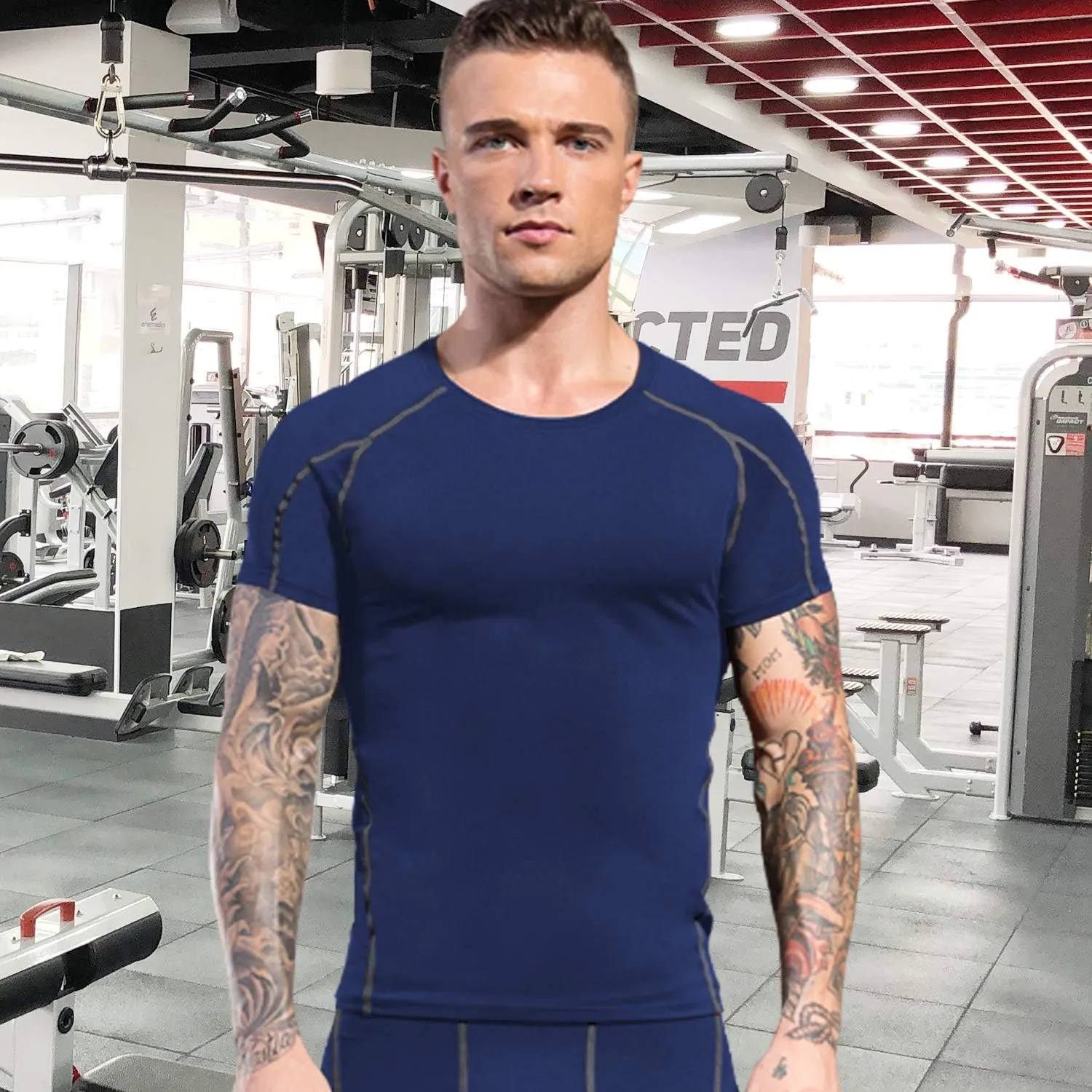 Men's Compression Shirts Short Sleeve Workout Shirt Cool Dry Undershirts Baselayer Sports T Shirts Gym Running Tops