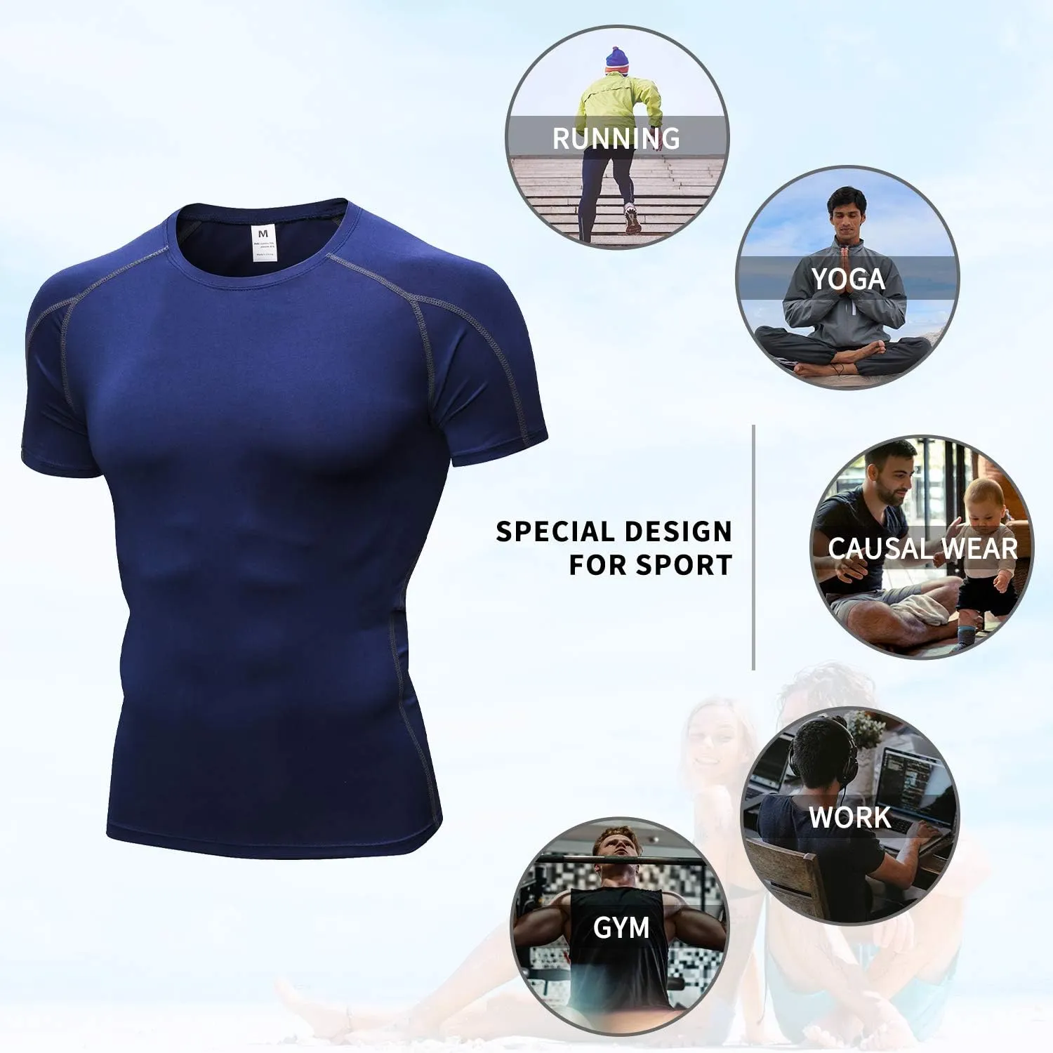 Men's Compression Shirts Short Sleeve Workout Shirt Cool Dry Undershirts Baselayer Sports T Shirts Gym Running Tops