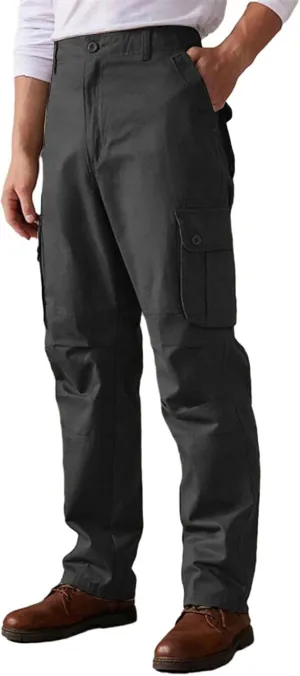 Men's Cotton Cargo Pants Comfort Flat Front Stretch Chino Golf Trouser Classic Basic Heavy Duty Durable Work Utility Pants