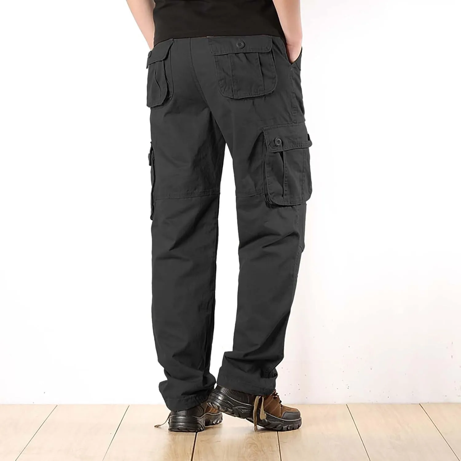 Men's Cotton Cargo Pants Comfort Flat Front Stretch Chino Golf Trouser Classic Basic Heavy Duty Durable Work Utility Pants