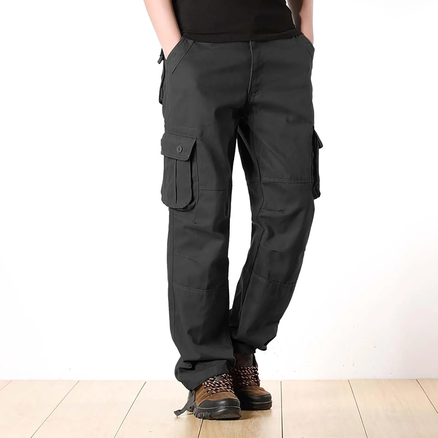 Men's Cotton Cargo Pants Comfort Flat Front Stretch Chino Golf Trouser Classic Basic Heavy Duty Durable Work Utility Pants