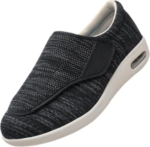 Men's Diabetic Wide Width Breathable Knit Adjustable Slipper with Anti-Slip Indoor Outdoor Sole Elderly Seniors Walking Shoes and Widening Elderly Shoes
