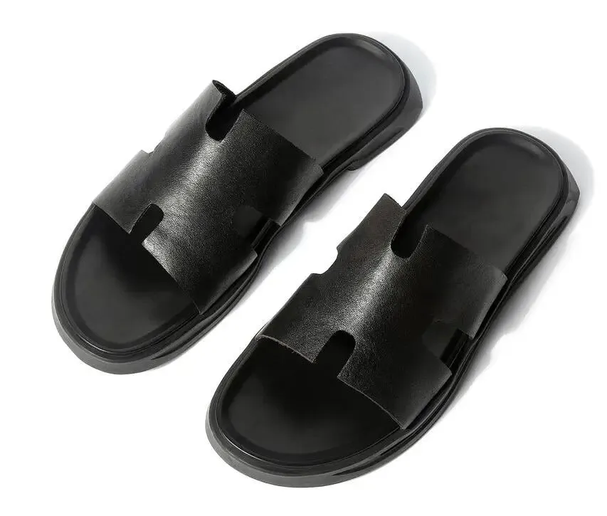 MEN'S LEATHER FLAT COMFORTABLE SLIPPERS