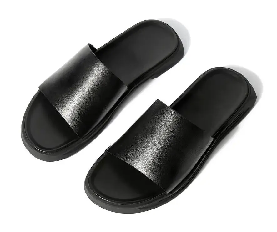 MEN'S LEATHER FLAT COMFORTABLE SLIPPERS