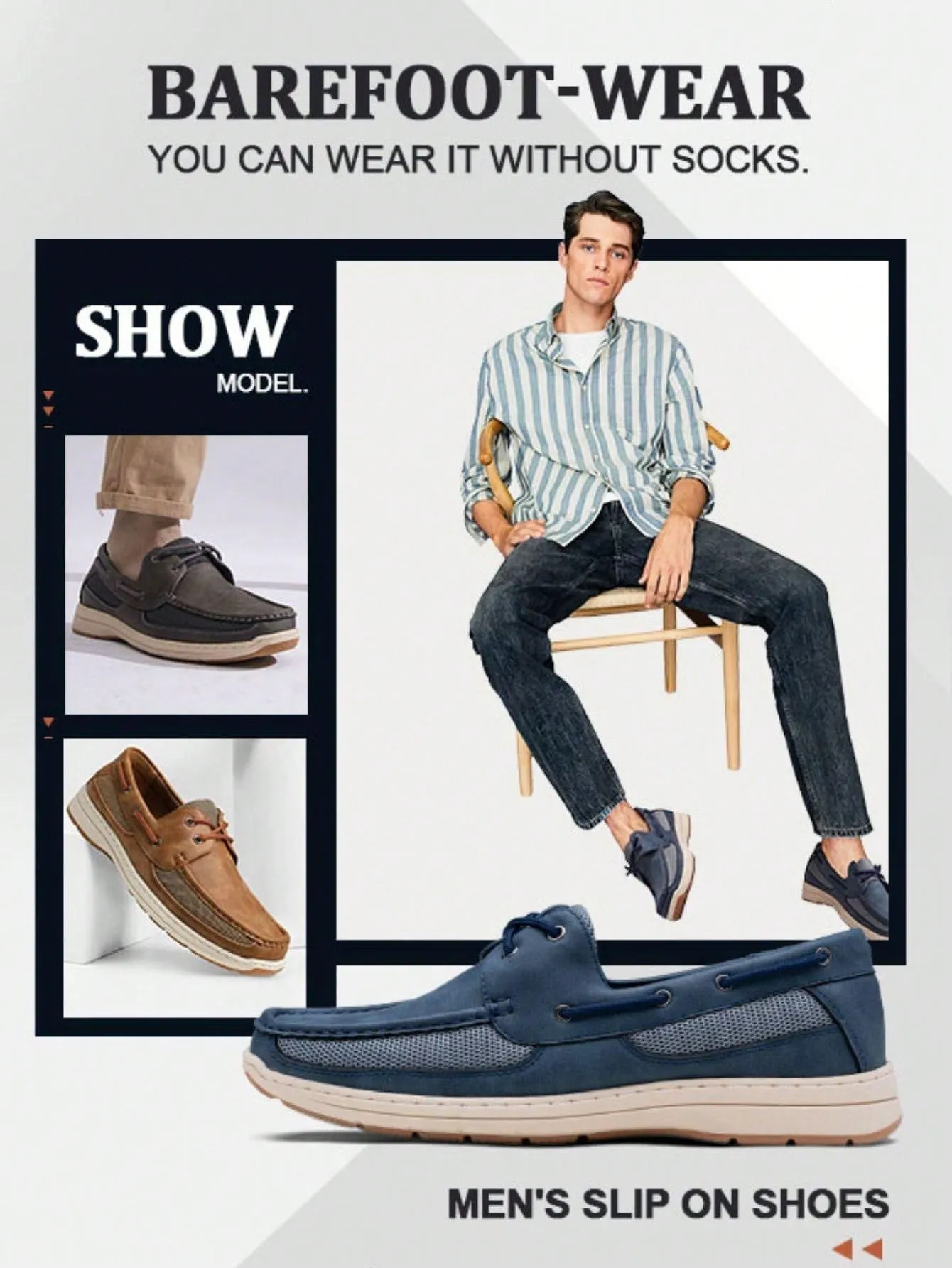 Men's Lightweight Slip-On Boat Shoes with Arch Support – Stylish Casual Loafers