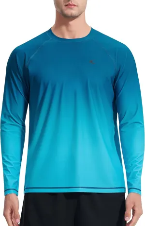 Mens Rash Guard UPF 50  Swim Shirts UV Sun Protection T-Shirt Quick Dry Long Sleeve Beach Shirts for Fishing