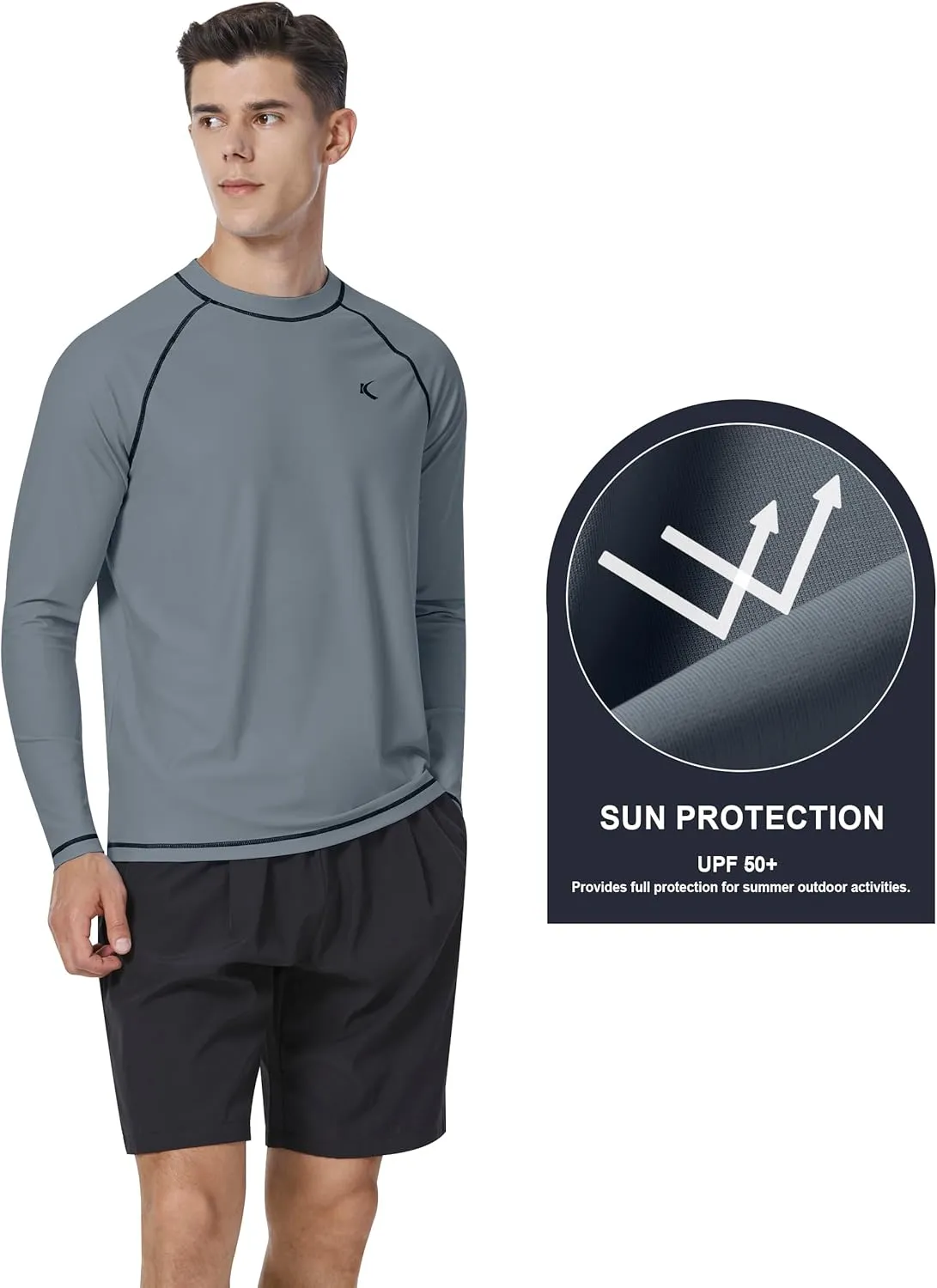 Mens Rash Guard UPF 50  Swim Shirts UV Sun Protection T-Shirt Quick Dry Long Sleeve Beach Shirts for Fishing