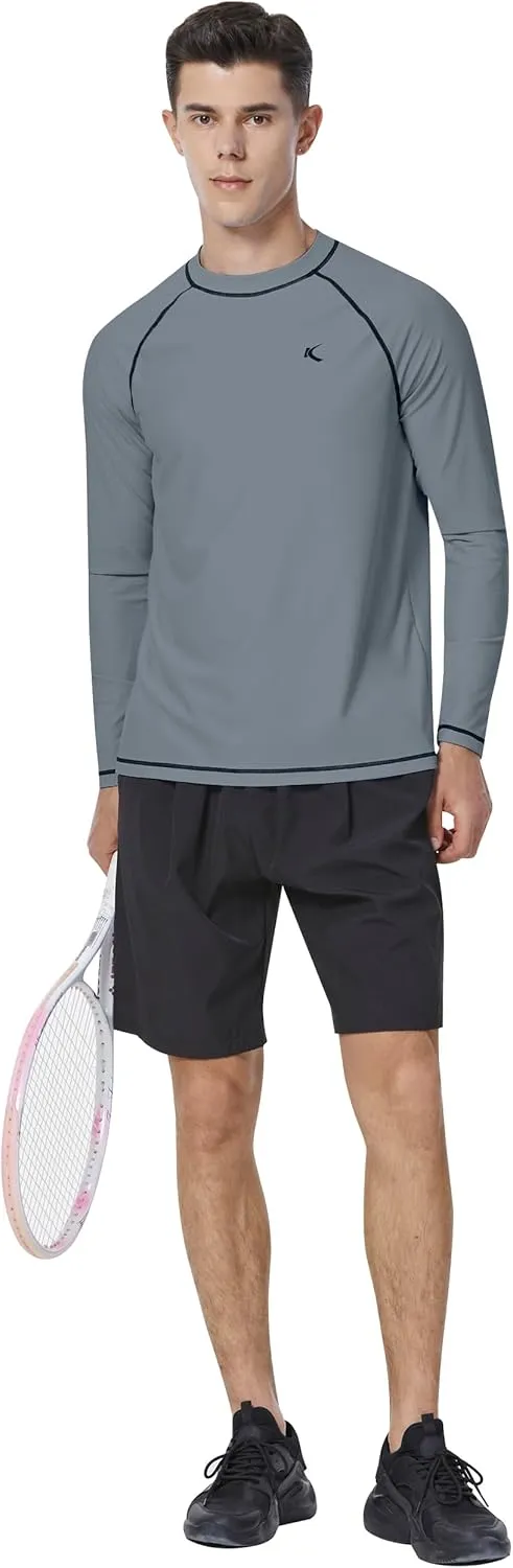 Mens Rash Guard UPF 50  Swim Shirts UV Sun Protection T-Shirt Quick Dry Long Sleeve Beach Shirts for Fishing