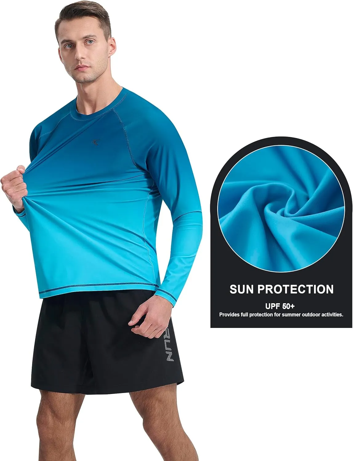 Mens Rash Guard UPF 50  Swim Shirts UV Sun Protection T-Shirt Quick Dry Long Sleeve Beach Shirts for Fishing