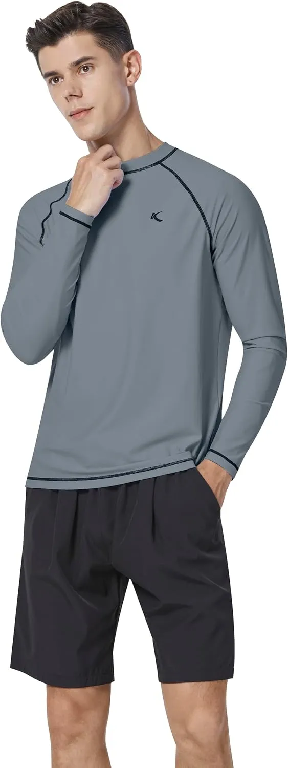Mens Rash Guard UPF 50  Swim Shirts UV Sun Protection T-Shirt Quick Dry Long Sleeve Beach Shirts for Fishing