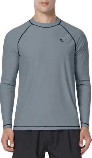 Mens Rash Guard UPF 50  Swim Shirts UV Sun Protection T-Shirt Quick Dry Long Sleeve Beach Shirts for Fishing