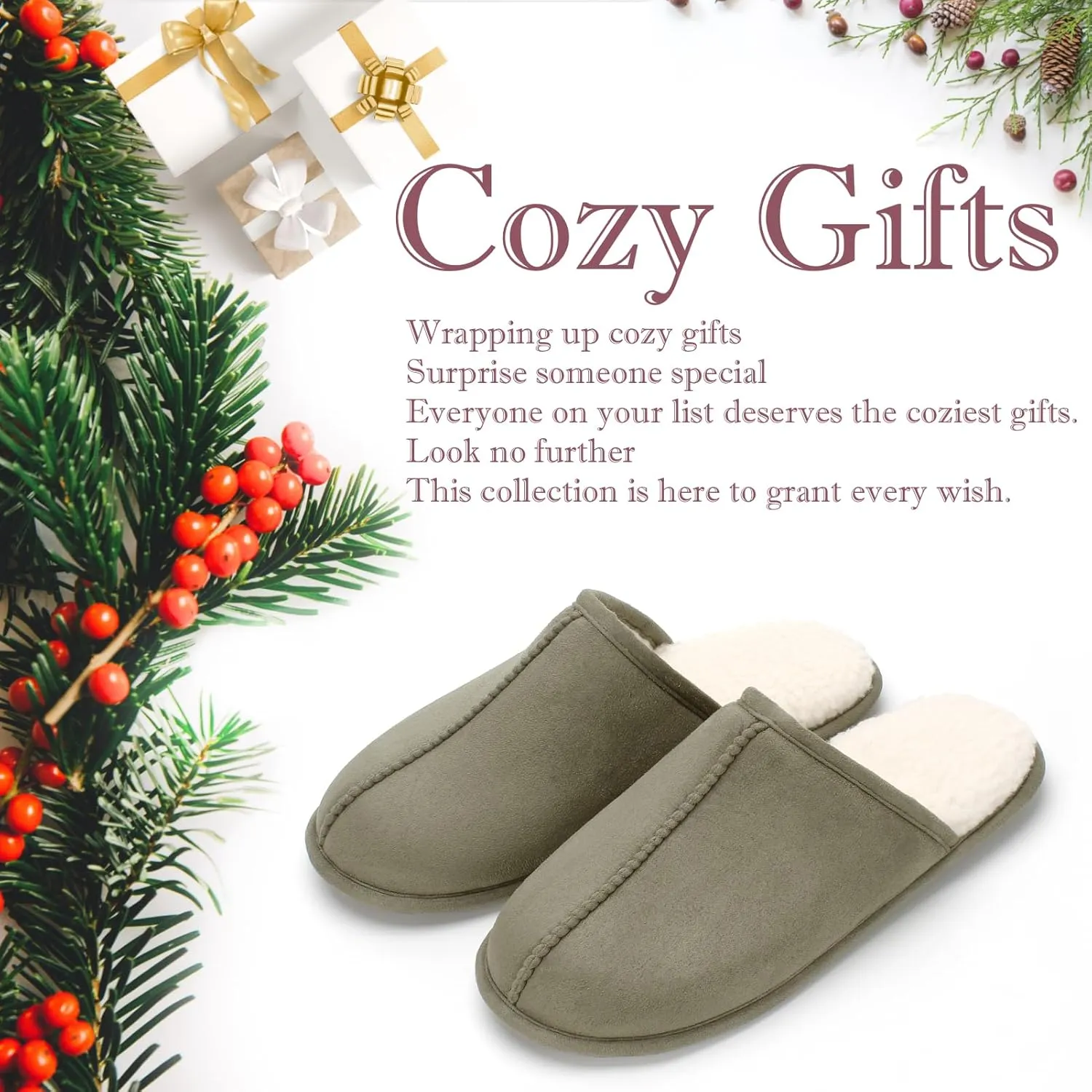 Men's Scuff Slippers with Memory Foam, Faux Suede Open Back House Slip-ons, Non-slip Indoor/Outdoor Soles, Unique Gifts, Sizes 8-15