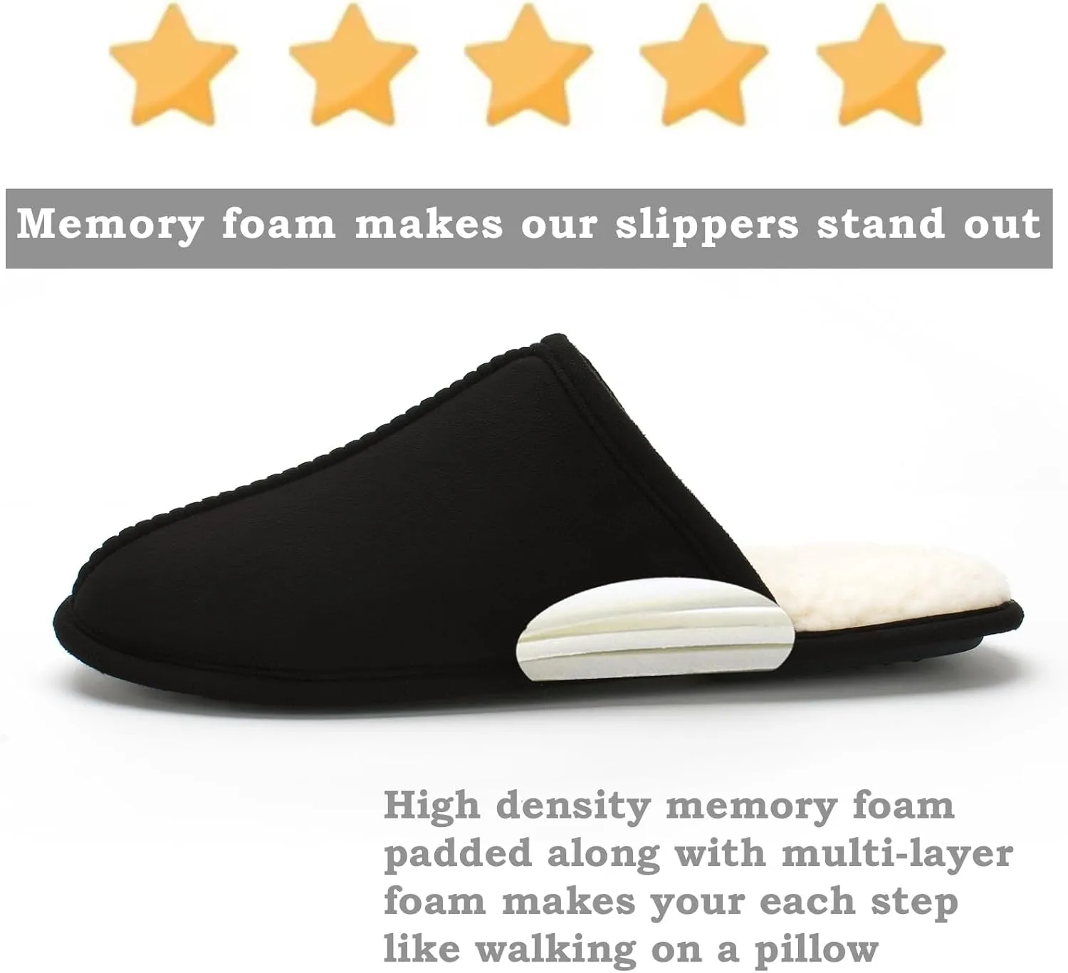 Men's Scuff Slippers with Memory Foam, Faux Suede Open Back House Slip-ons, Non-slip Indoor/Outdoor Soles, Unique Gifts, Sizes 8-15