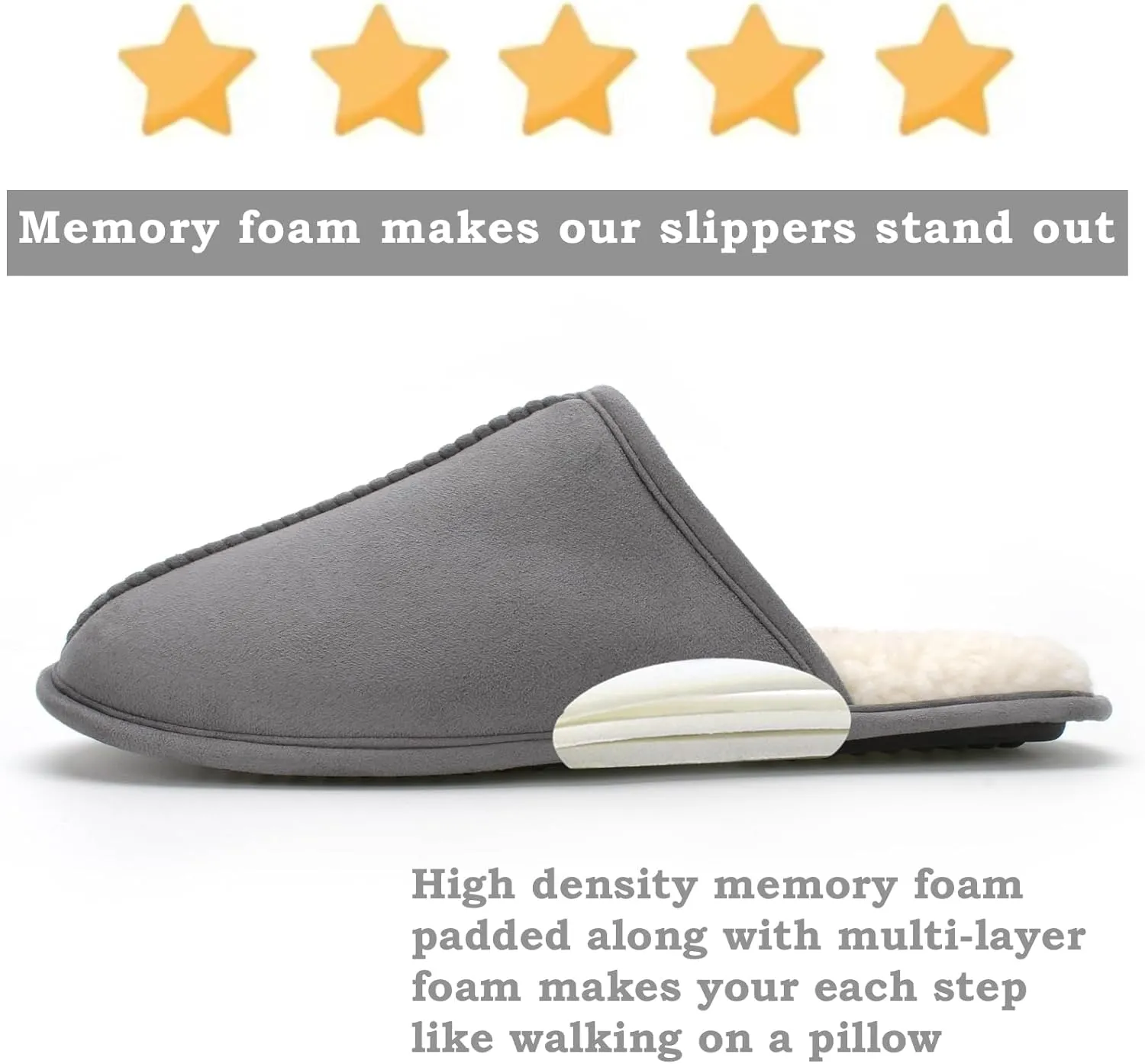 Men's Scuff Slippers with Memory Foam, Faux Suede Open Back House Slip-ons, Non-slip Indoor/Outdoor Soles, Unique Gifts, Sizes 8-15
