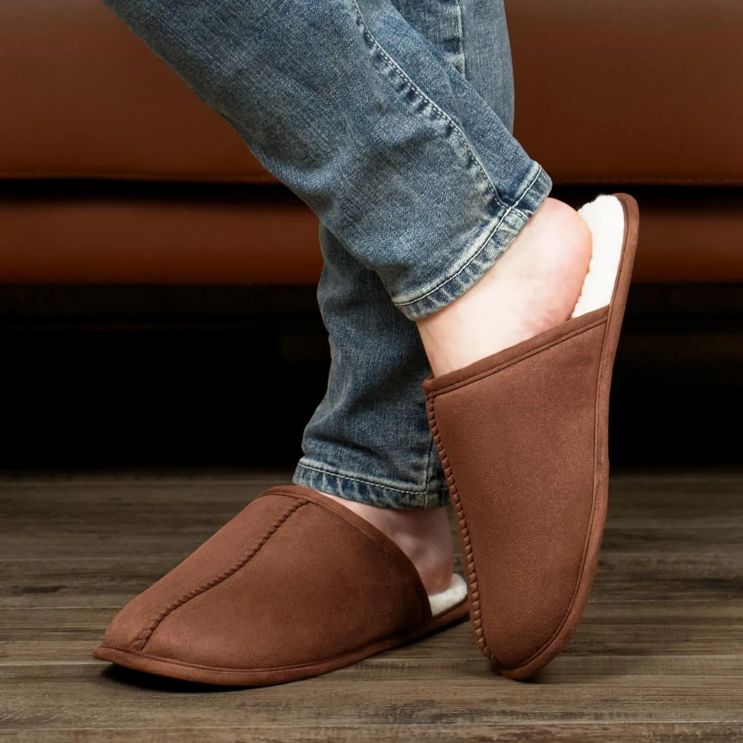 Men's Scuff Slippers with Memory Foam, Faux Suede Open Back House Slip-ons, Non-slip Indoor/Outdoor Soles, Unique Gifts, Sizes 8-15
