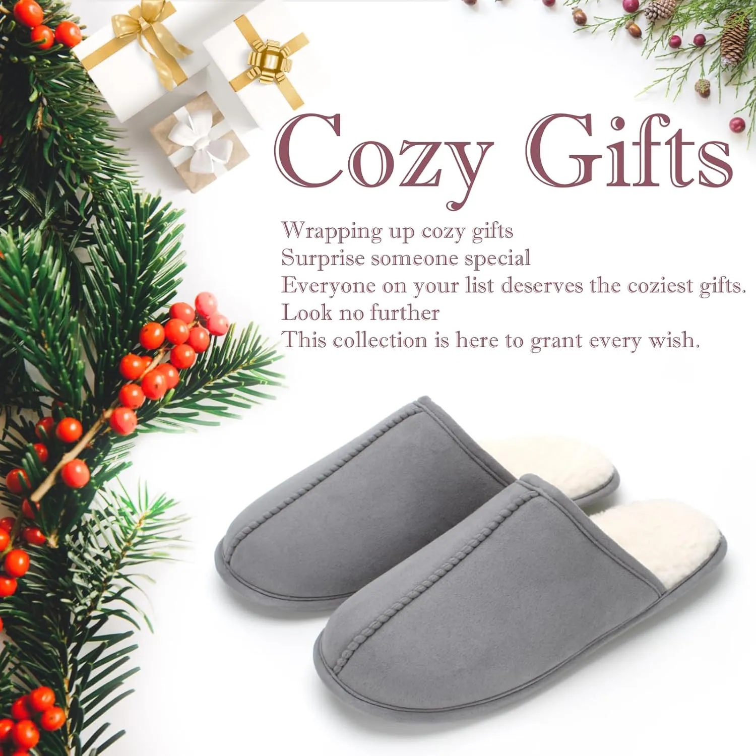 Men's Scuff Slippers with Memory Foam, Faux Suede Open Back House Slip-ons, Non-slip Indoor/Outdoor Soles, Unique Gifts, Sizes 8-15