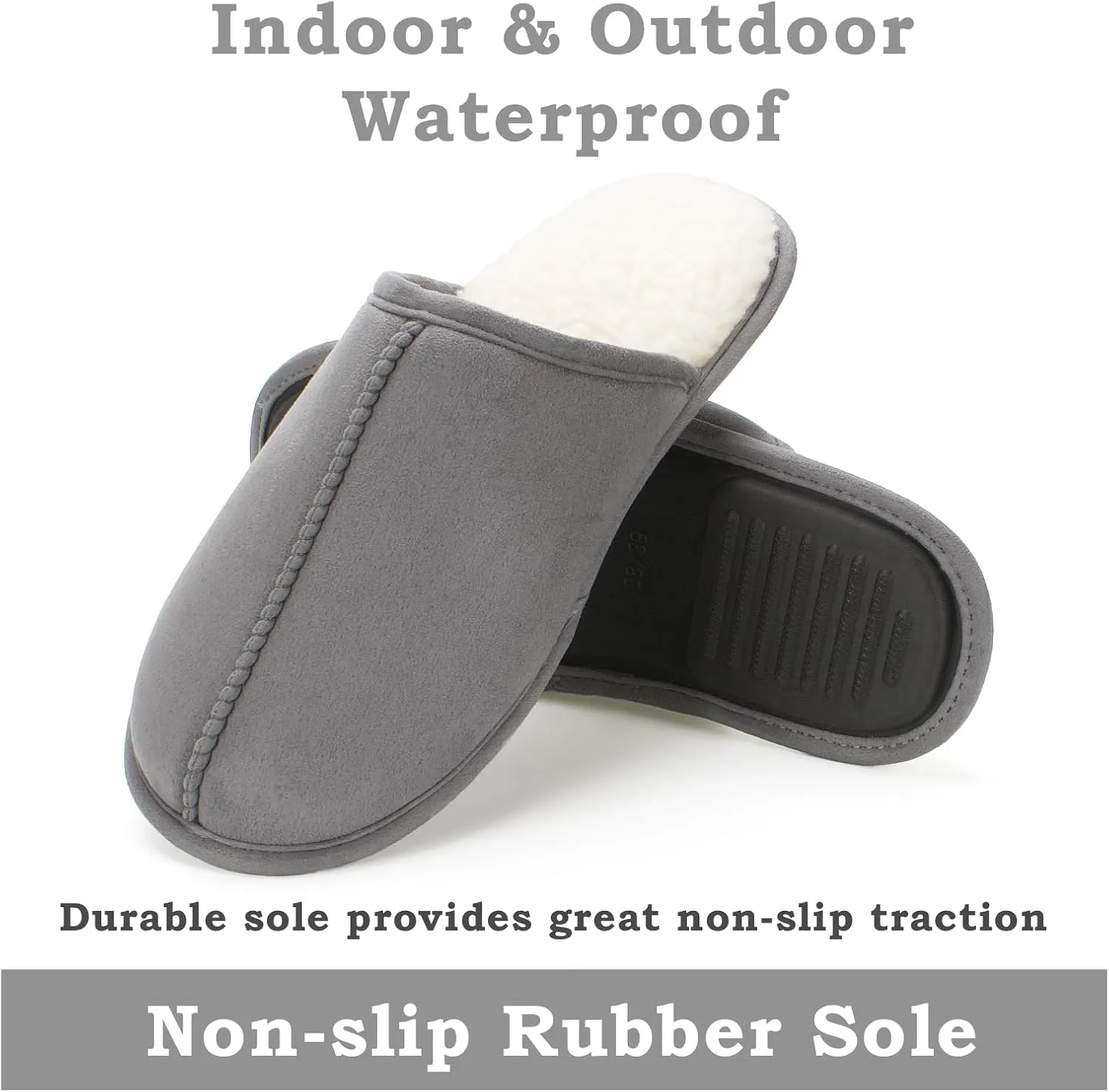 Men's Scuff Slippers with Memory Foam, Faux Suede Open Back House Slip-ons, Non-slip Indoor/Outdoor Soles, Unique Gifts, Sizes 8-15