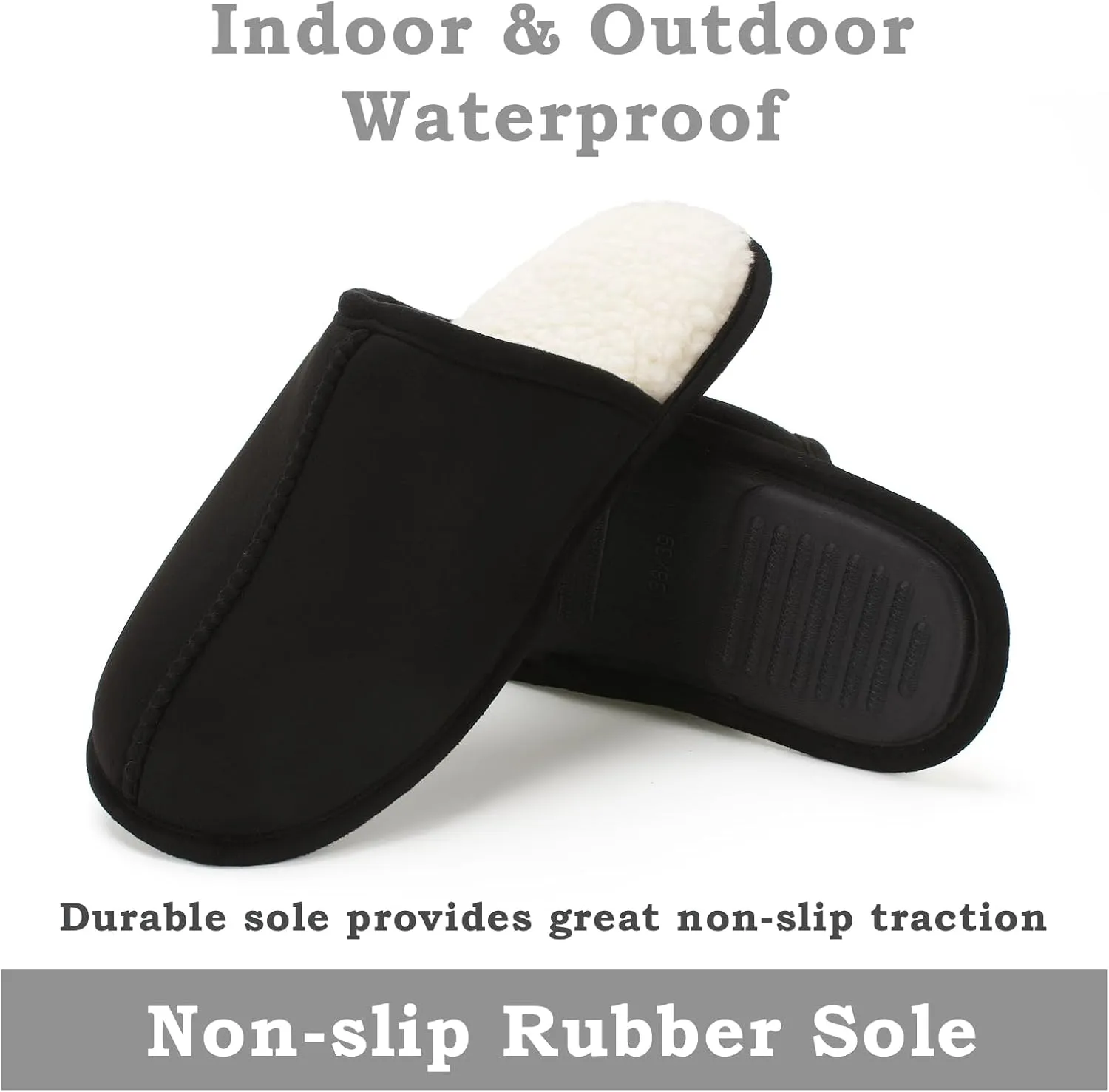 Men's Scuff Slippers with Memory Foam, Faux Suede Open Back House Slip-ons, Non-slip Indoor/Outdoor Soles, Unique Gifts, Sizes 8-15