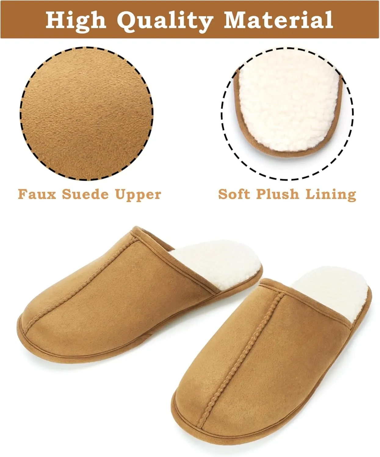 Men's Scuff Slippers with Memory Foam, Faux Suede Open Back House Slip-ons, Non-slip Indoor/Outdoor Soles, Unique Gifts, Sizes 8-15