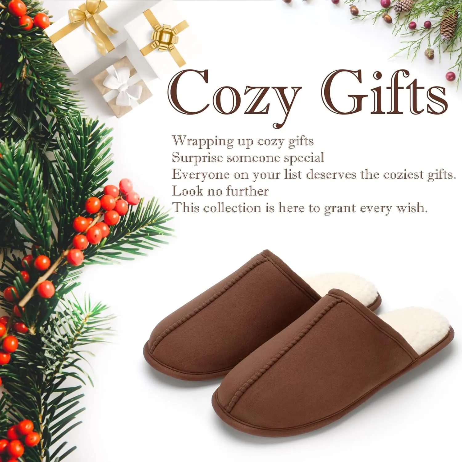 Men's Scuff Slippers with Memory Foam, Faux Suede Open Back House Slip-ons, Non-slip Indoor/Outdoor Soles, Unique Gifts, Sizes 8-15