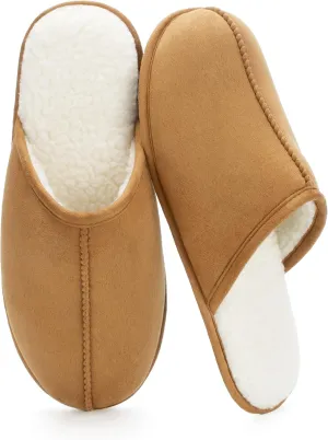 Men's Scuff Slippers with Memory Foam, Faux Suede Open Back House Slip-ons, Non-slip Indoor/Outdoor Soles, Unique Gifts, Sizes 8-15
