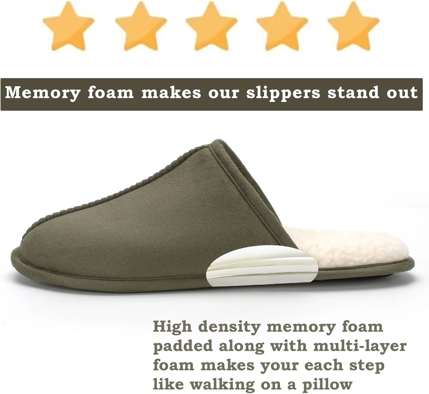 Men's Scuff Slippers with Memory Foam, Faux Suede Open Back House Slip-ons, Non-slip Indoor/Outdoor Soles, Unique Gifts, Sizes 8-15
