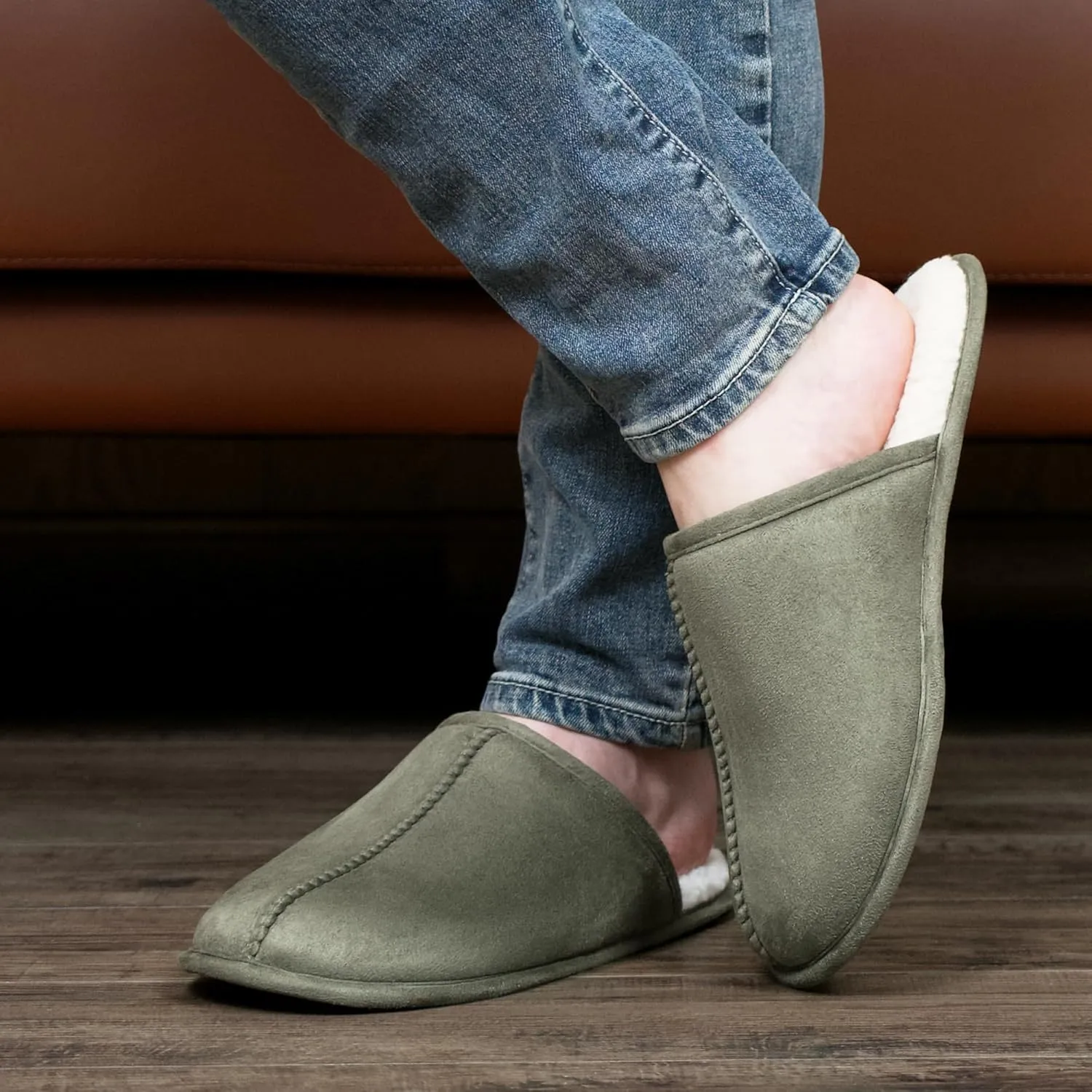Men's Scuff Slippers with Memory Foam, Faux Suede Open Back House Slip-ons, Non-slip Indoor/Outdoor Soles, Unique Gifts, Sizes 8-15