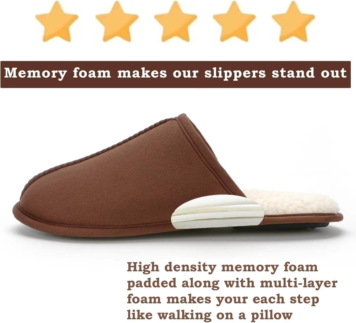 Men's Scuff Slippers with Memory Foam, Faux Suede Open Back House Slip-ons, Non-slip Indoor/Outdoor Soles, Unique Gifts, Sizes 8-15