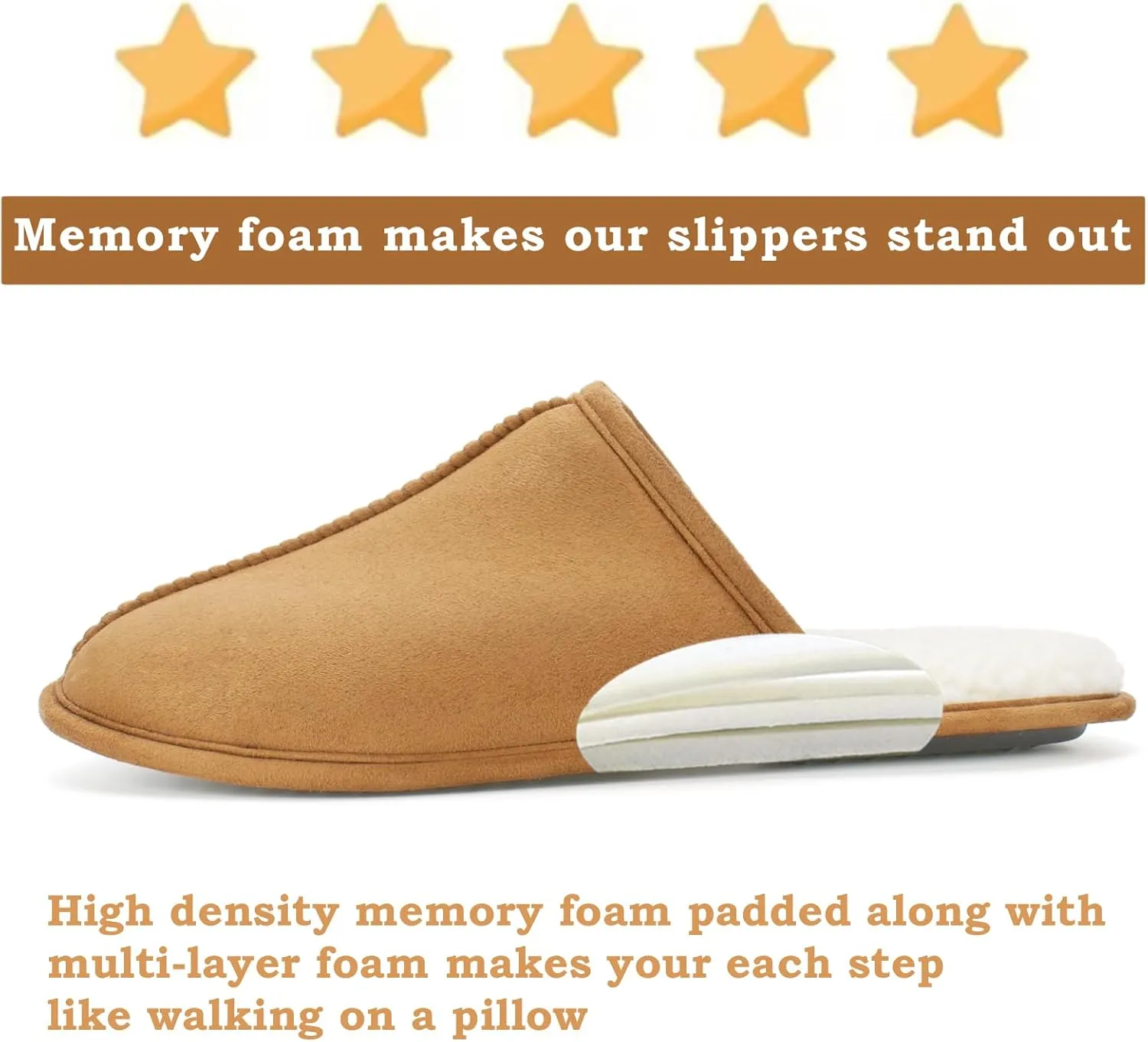 Men's Scuff Slippers with Memory Foam, Faux Suede Open Back House Slip-ons, Non-slip Indoor/Outdoor Soles, Unique Gifts, Sizes 8-15