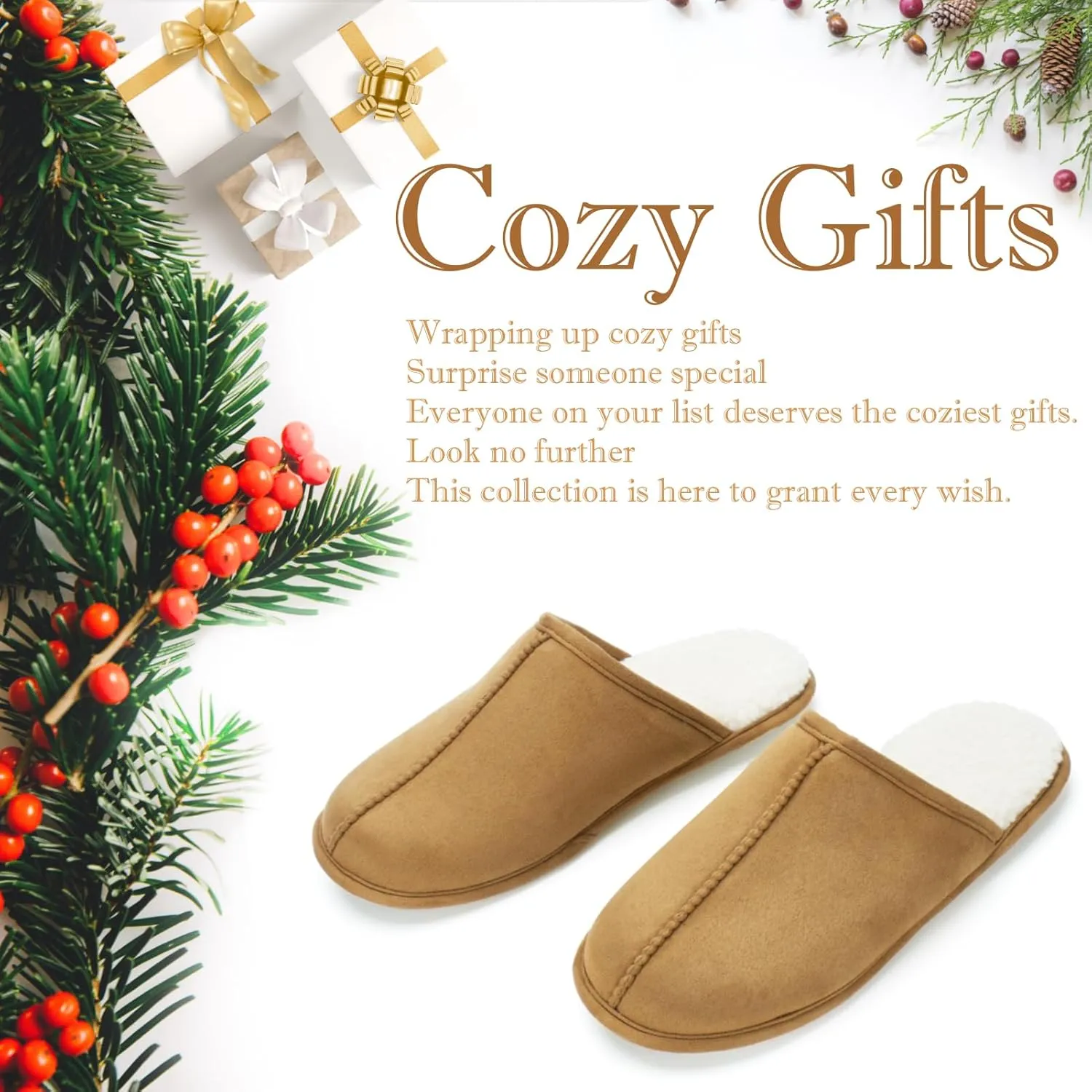Men's Scuff Slippers with Memory Foam, Faux Suede Open Back House Slip-ons, Non-slip Indoor/Outdoor Soles, Unique Gifts, Sizes 8-15