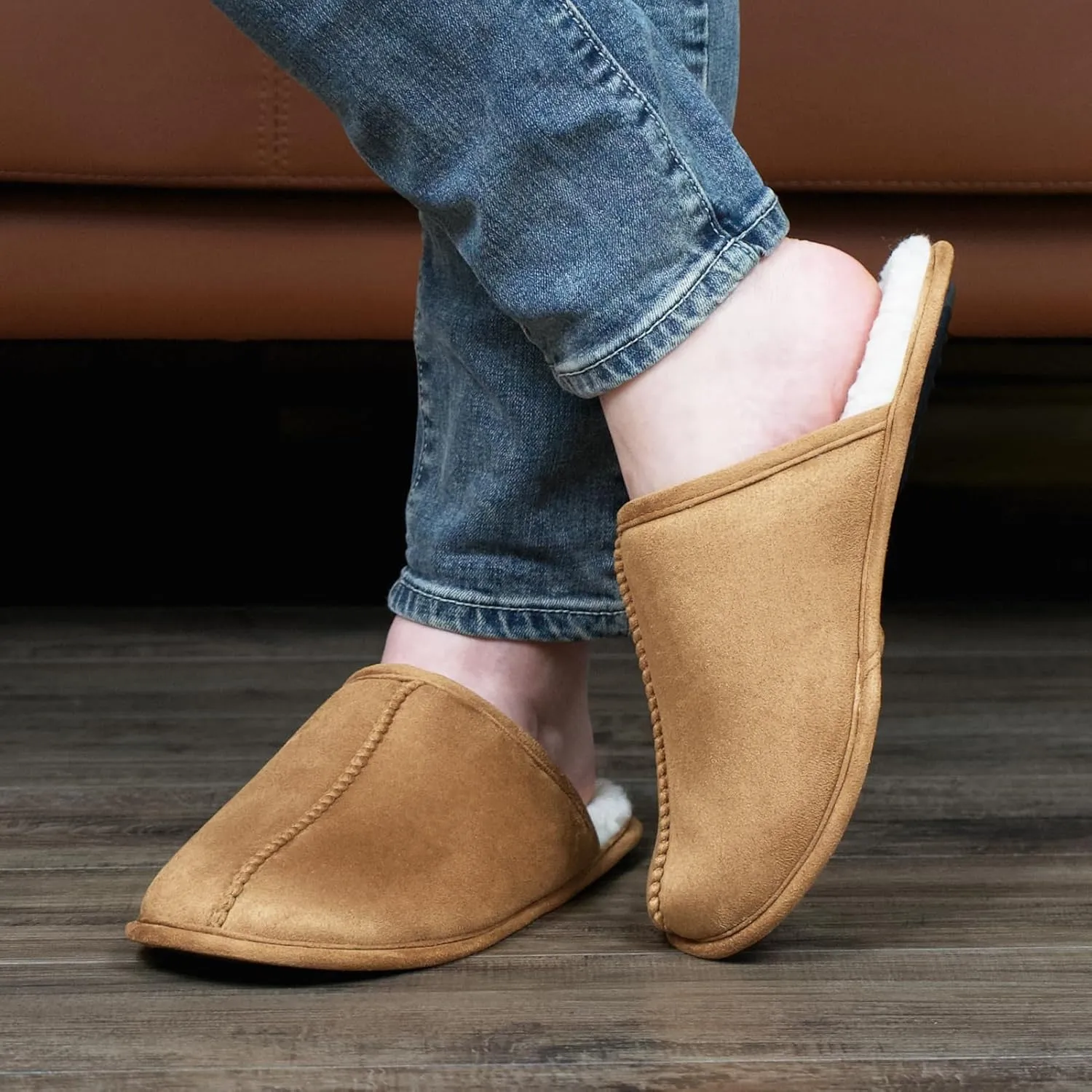 Men's Scuff Slippers with Memory Foam, Faux Suede Open Back House Slip-ons, Non-slip Indoor/Outdoor Soles, Unique Gifts, Sizes 8-15