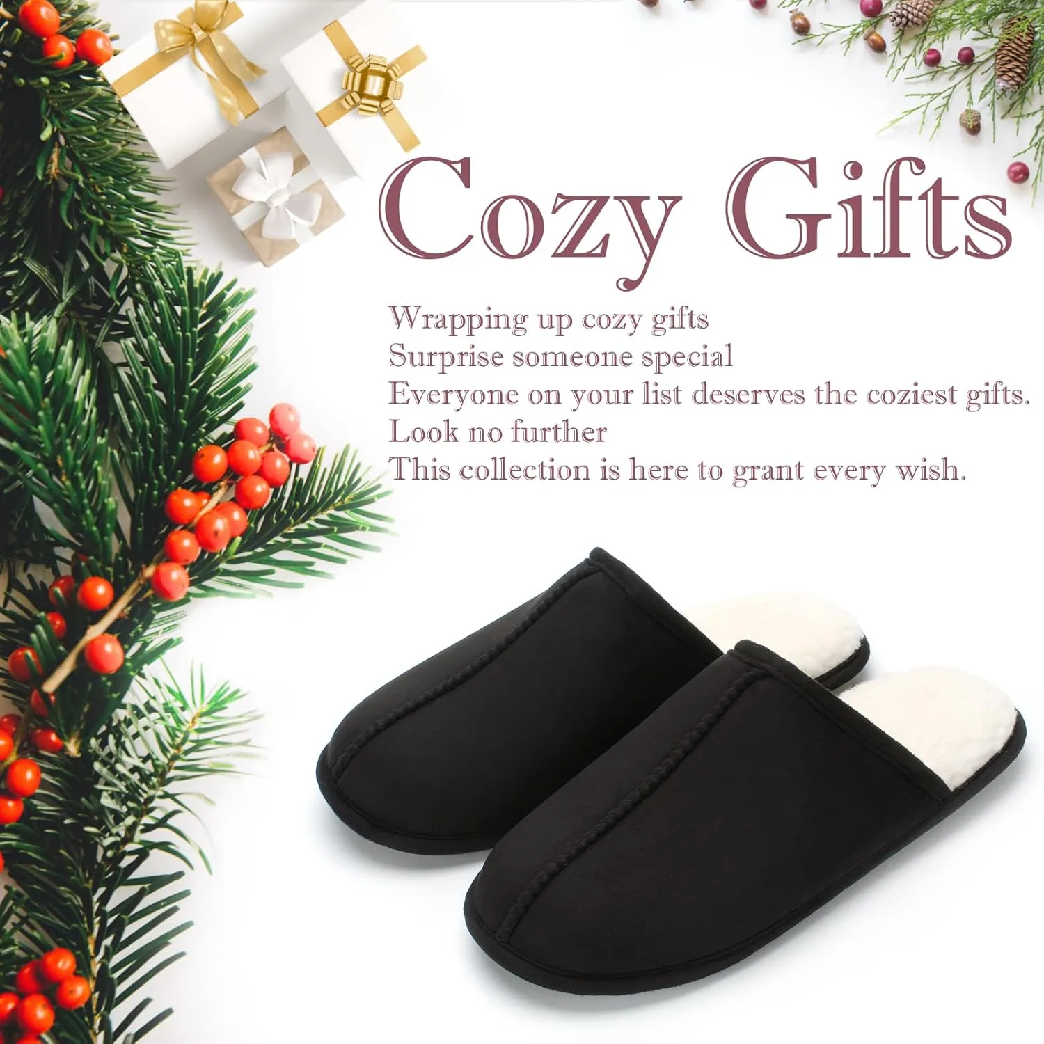 Men's Scuff Slippers with Memory Foam, Faux Suede Open Back House Slip-ons, Non-slip Indoor/Outdoor Soles, Unique Gifts, Sizes 8-15