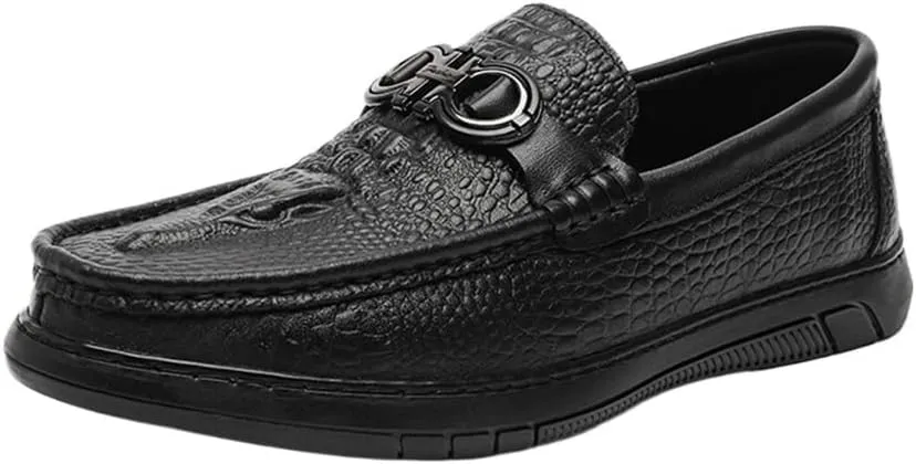 Men's Smoking Loafers – Faux Crocodile Print Leather, Round Toe, Slip-On, Lightweight, Flexible, Flat Heel, Anti-Slip Casual Shoes