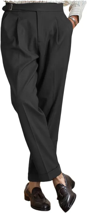 Men's Straight Western Gurkha Pants Retro Tapered Leg Classic Flat Front Chino Pants