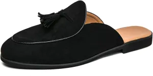 Men's Suede Tassels Slip On Mules Clog Slippers Casual Round Toe Backless Flat Dress Loafers for Formal Walking Wedding Business