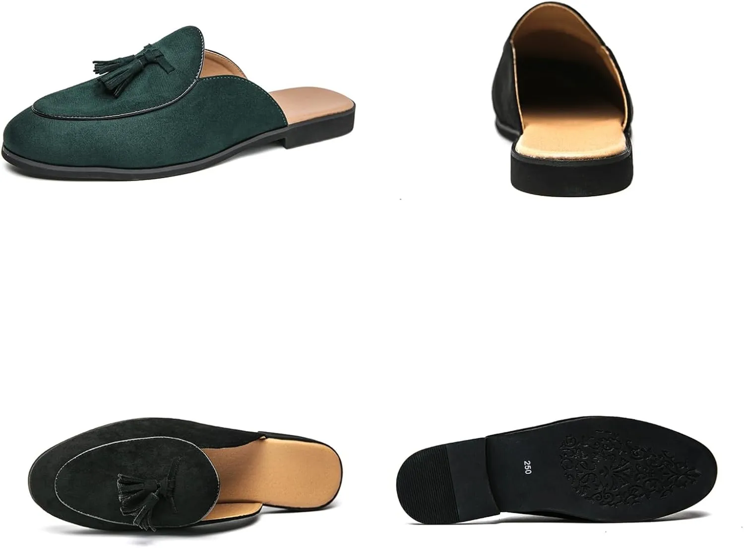 Men's Suede Tassels Slip On Mules Clog Slippers Casual Round Toe Backless Flat Dress Loafers for Formal Walking Wedding Business